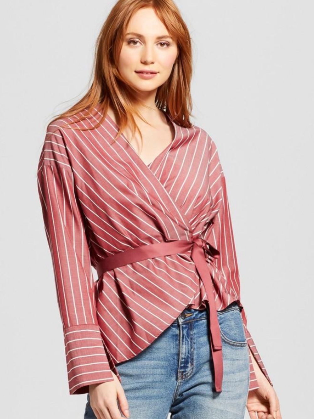 WHO WHAT WEAR Long Sleeve Tie Waist Blouse